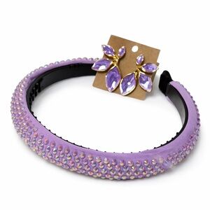 Lavender Crystal Embellished Headband and Earrings Set